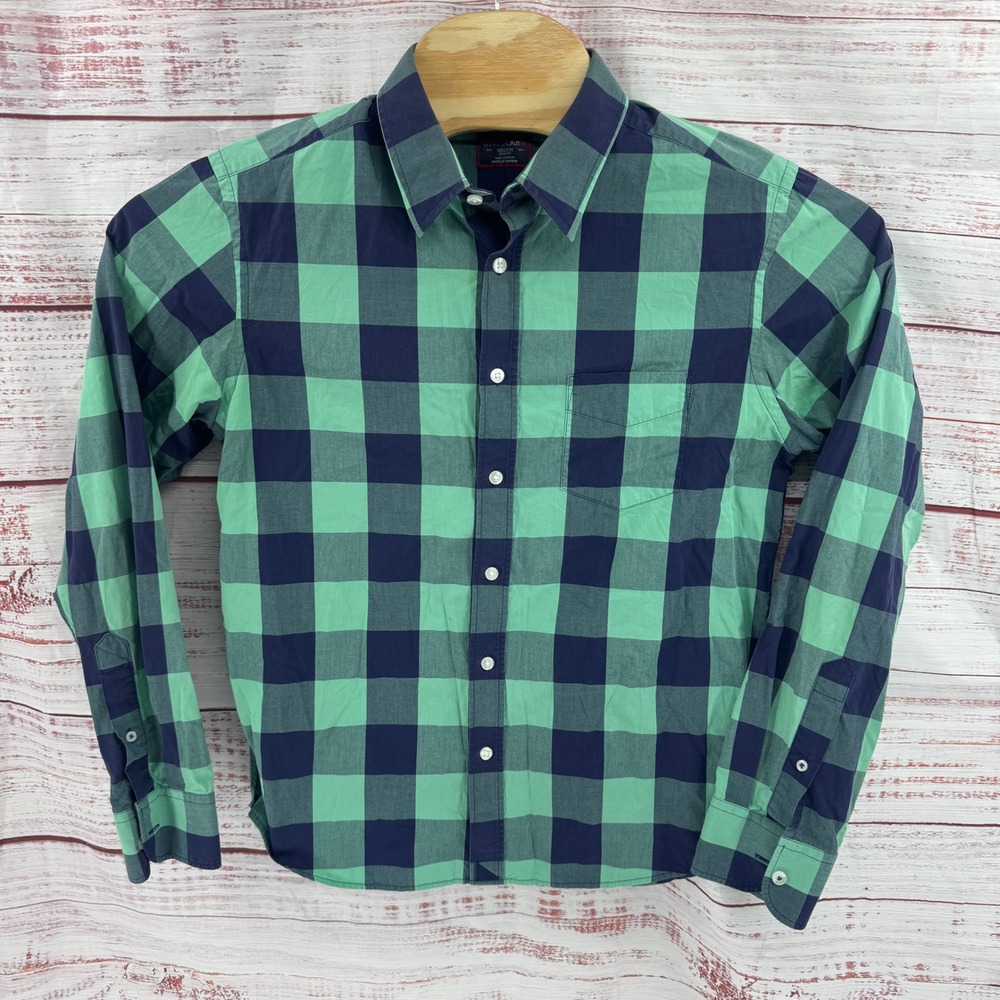 UNTUCKit Shirt Mens Medium Slim Fit Green Navy Buffalo Check Plaid Cotton